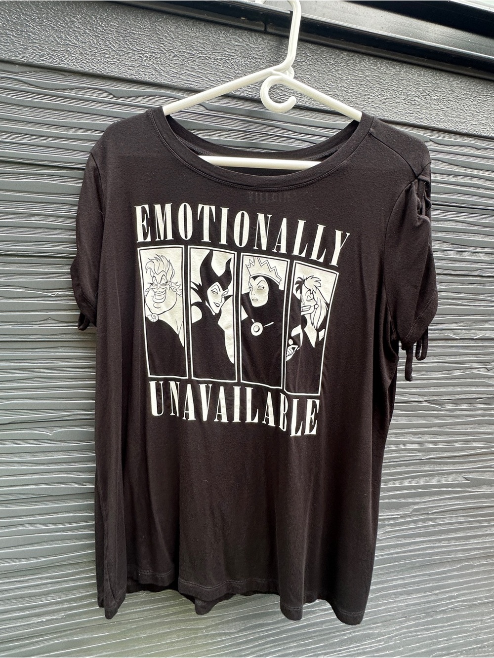 Disney Villains Emotionally Unavailable Lace Up Sleeve Graphic Tee